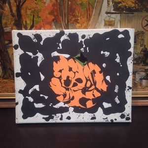 🎃 🎨 Original Painting 1/1 Halloween Pumpkin Jack-o'-lantern 🔥 Faces Skull 💀